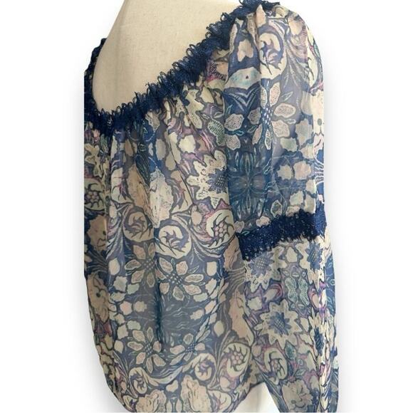 Anthropologie - Foxiedox Sheer Long Sleeve Floral Off the Shoulder Top NWT - Picture 4 of 12